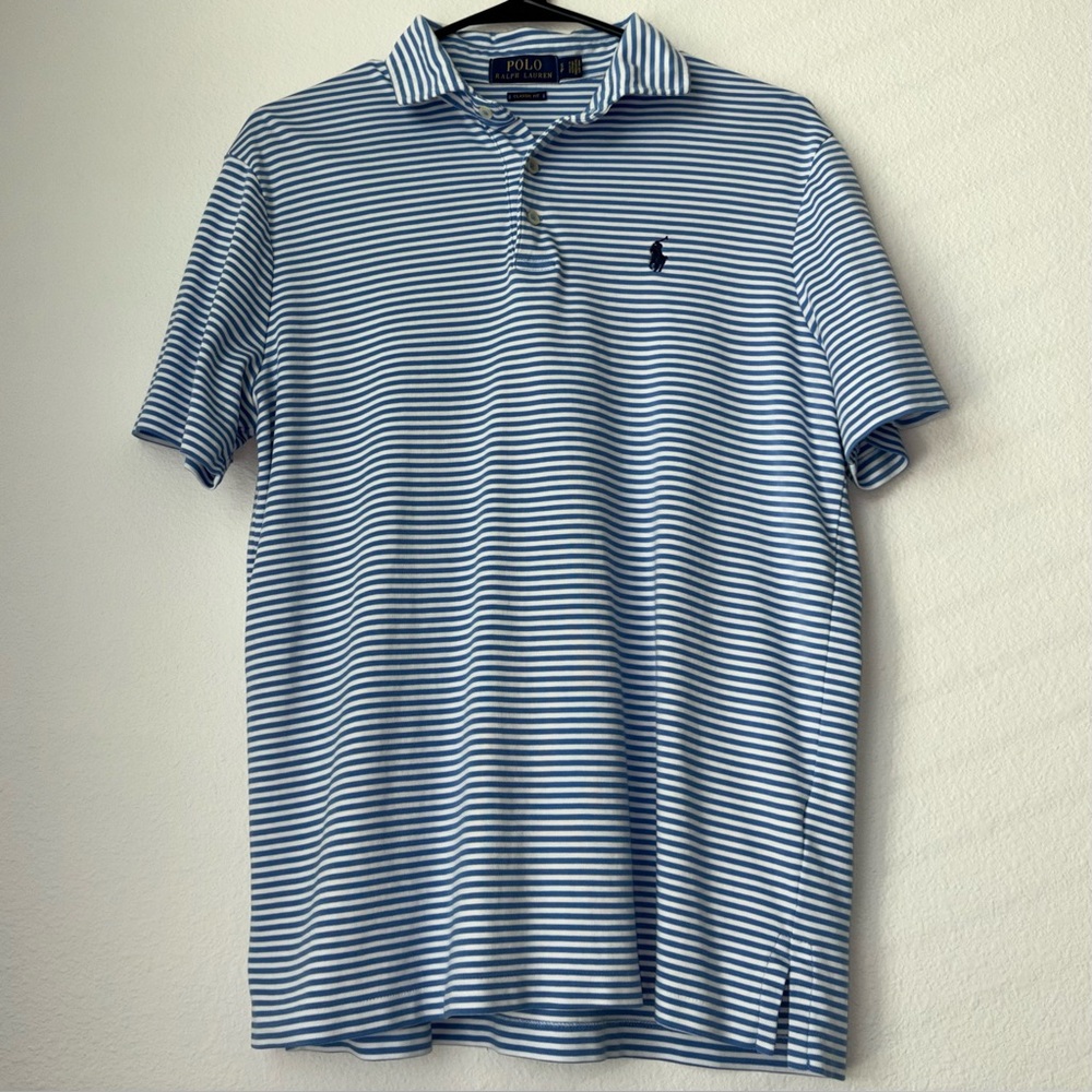 Polo Ralph Lauren Medium Blue & White Striped Polo Collared Shirt